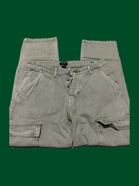 Boohoo Mens Olive Green Cargo Trousers